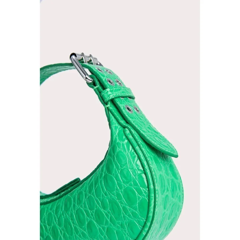 By Far Mini Soho Super Green Circular Croco Embossed Leather- Color Super Green - Picture 8 of 10